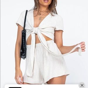 Polly RAGNAR TIE FRONT ROMPER BEIGE